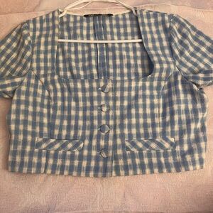 Blue and White Checkered Blazer